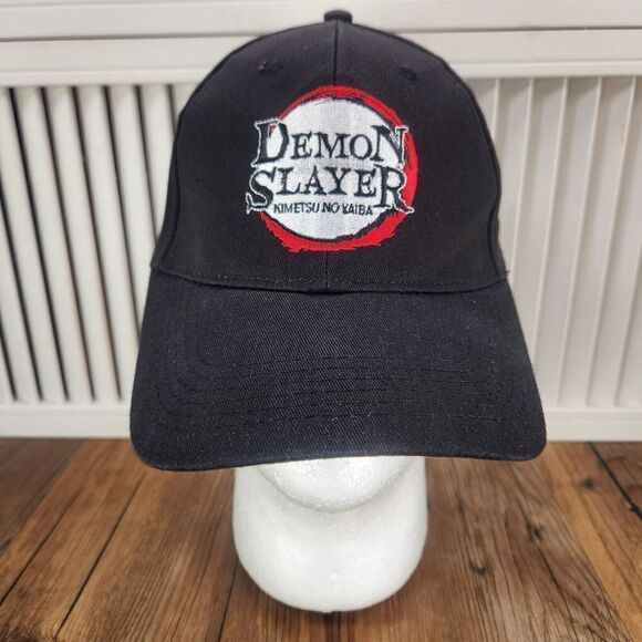 Demon Slayer Kimetsu No Yaiba Hat Cap Strap Back Black Anime Manga Series Logo - Picture 2 of 11